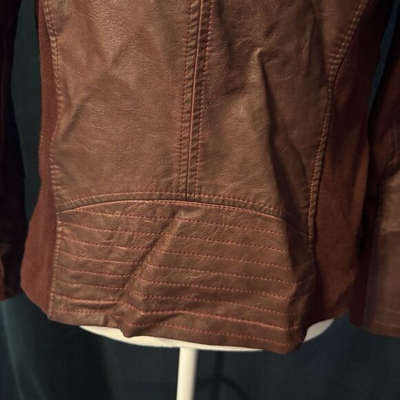 Sebby Collection Vegan Leather Moto Jacket Brown Vintage Look Womens Medium - Picture 7 of 15